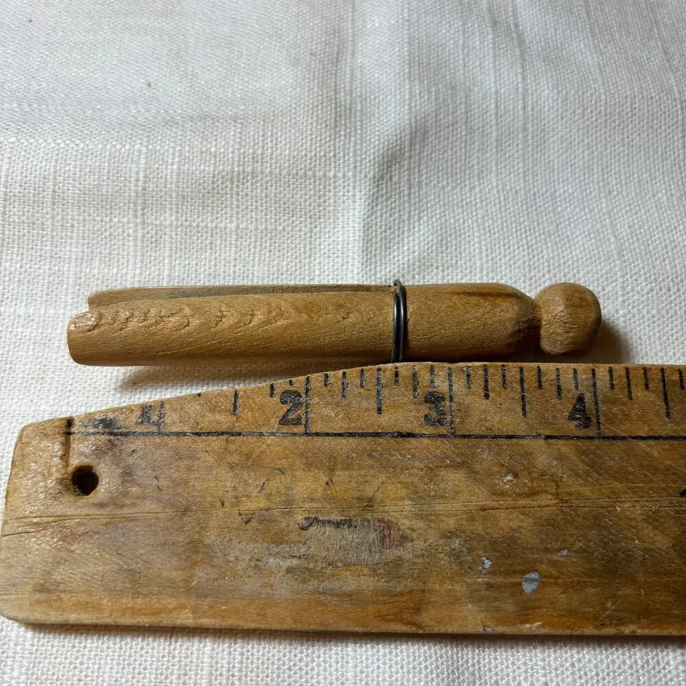 Vintage Wooden Clothespins Lot 7 Round Head Wire Ring Laundry Clothes Pegs